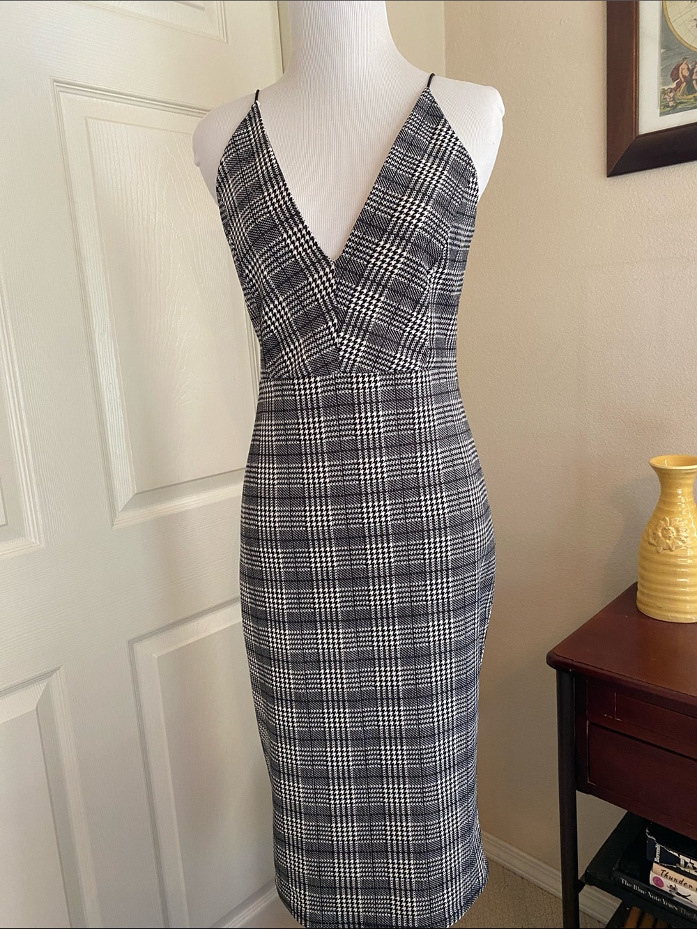 Papermoon Black and White Plaid Midi Dress